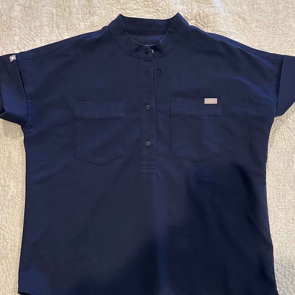 Figs Navy Blue Women's Kira - Mandarin Collar Scrub Top
